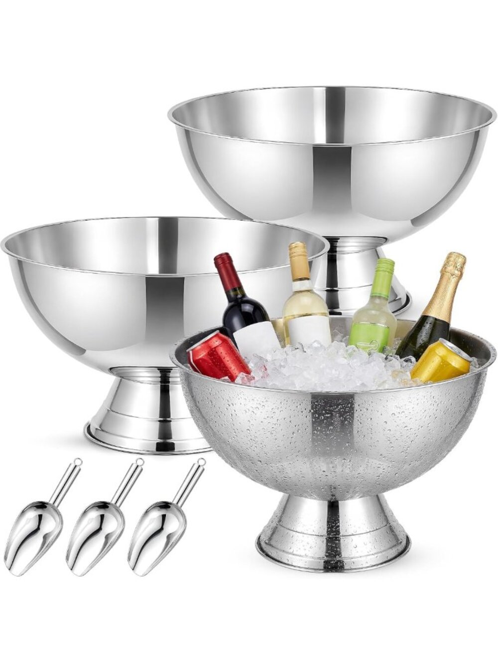 meekoo 3 Pack 13L Large Ice Bucket, Silver Stainless Steel Champagne Buckets